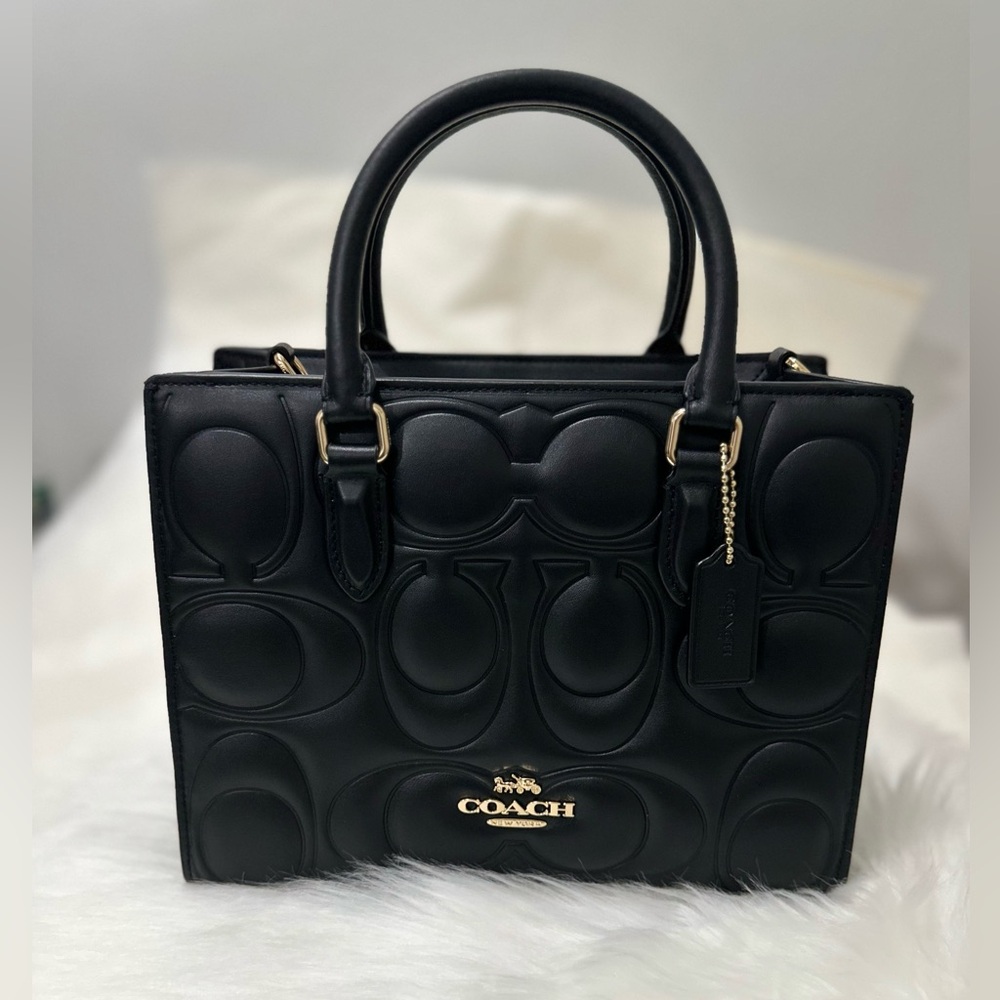 Coach Maggie Small Tote Bag In Signature Leather CY670 Black NWT